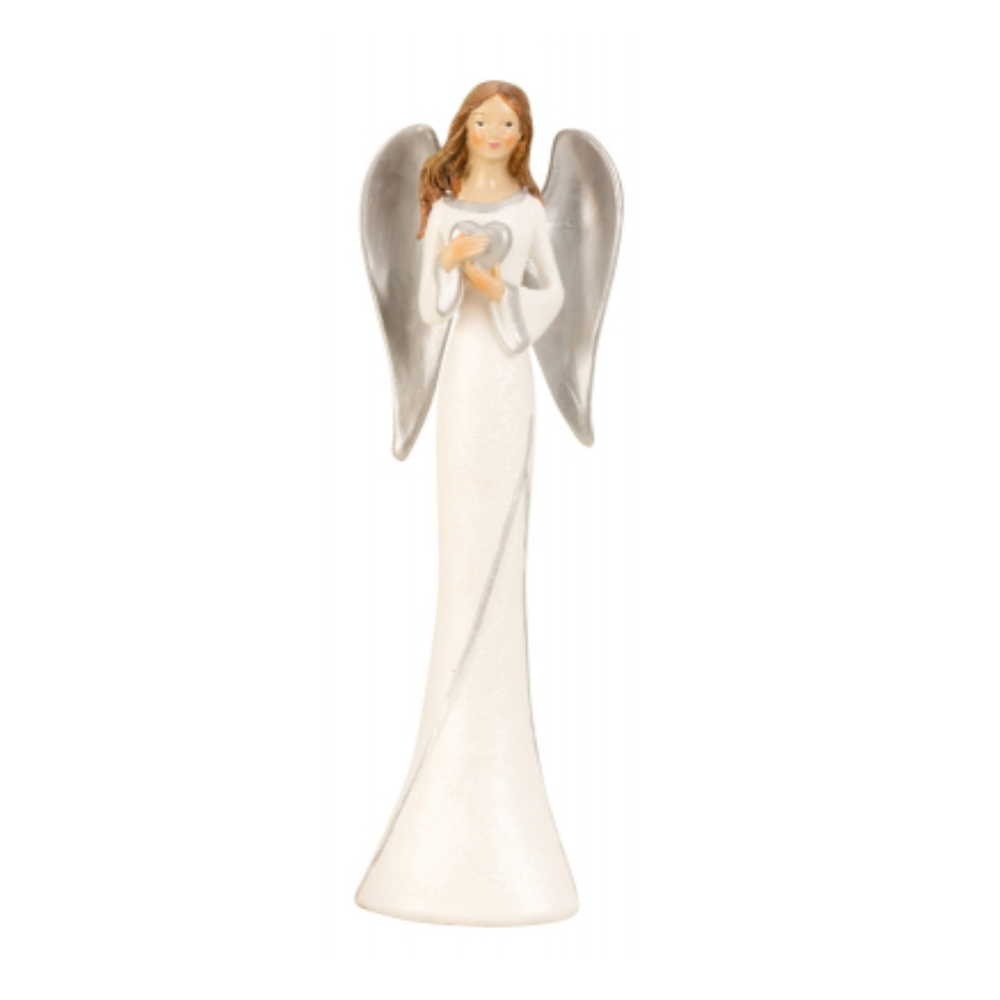 Andělíček se srdíčkem bílé stříbrný 26 cm světlejší varianta