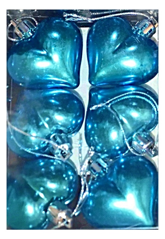 Vánoční ozdoby srdce 5 cm sada 6 ks tyrkysově modré lesklé
