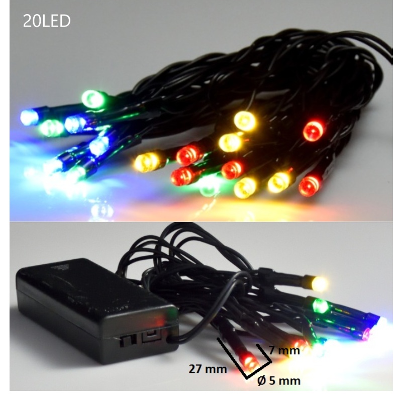 Světelný řetěz  20 LED barevný mix multicolor vnitřní 3 m na baterie