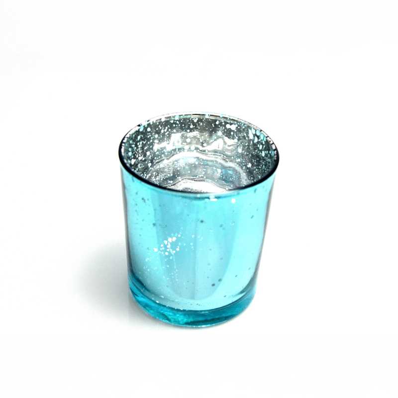 Kalíšek na čajovou svíčku třpytivé sklo výška 7,7 cm průměr 6,9 cm tyrkysový