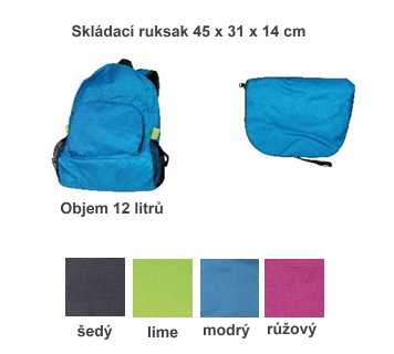 Skládací ruksak 45 x 31 x 14 cm batoh objem 12 litrů růžový